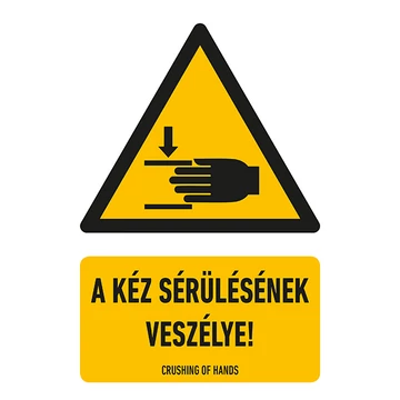 A KÉZ SÉRÜLÉSÉNEK VESZÉLYE!, PVC 1 mm, 160x250