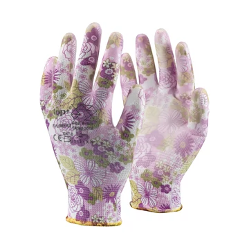 TOP PU FLOWER virágmintás PU mártott kertészkesztyű, szellőző kézháttal