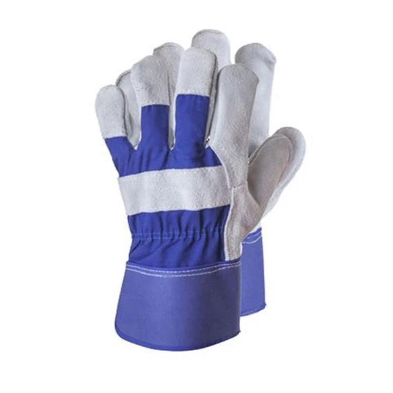 Bőrkesztyű marha hasítékbőrből vászon kézhát szürke/kék 12