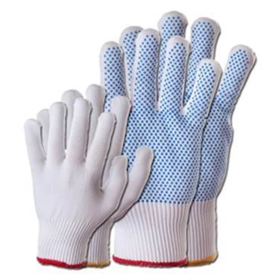 Kesztyű poliészter kötött tenyéren pöttyökke fehér 7