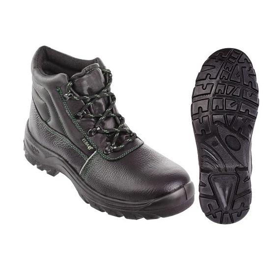 Bakancs Elba S2 magasszárú fűzős színbőrből acélkaplival fekete/sötétzöld 37