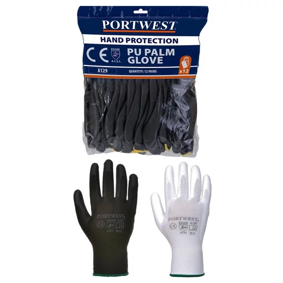 Kesztyű PU tenyérmártott (12pár/csomag) fehér XL