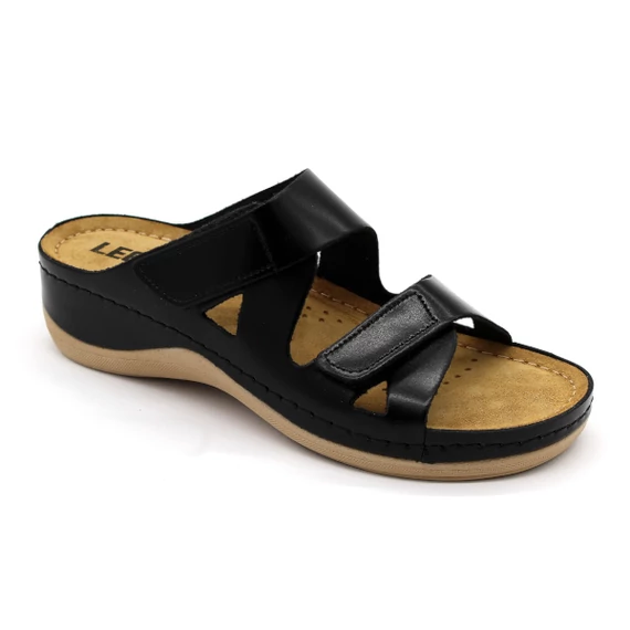 Papucs 906 Leon Comfort női bőr, fekete, 36