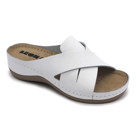 Papucs 932 Leon Comfort női, fehér bajkast, 35