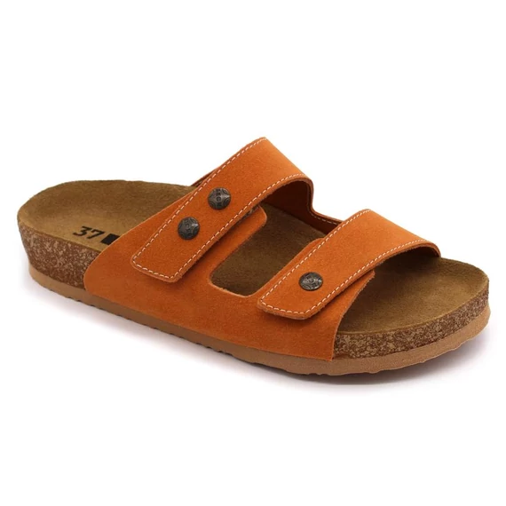 Papucs 4050 LEON Comfort női bőr narancssárga velur 41