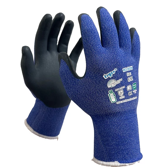 Védőkesztyű TOP RCL002N habosított latex mártás kék/fehér 9
