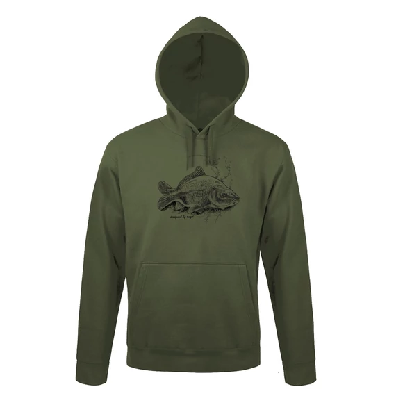 Kapucnis pulóver (ponty mintával) 50% pamut 50% poliészter, military green, M