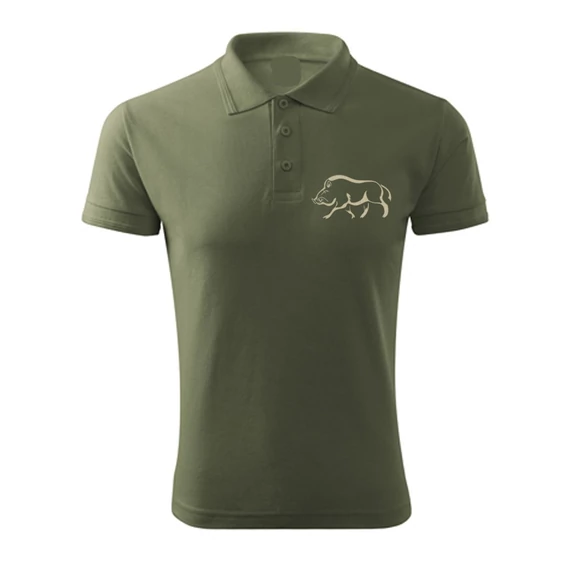 Vadász póló (vaddisznó hímzéssel) galléros TOP, khaki, L