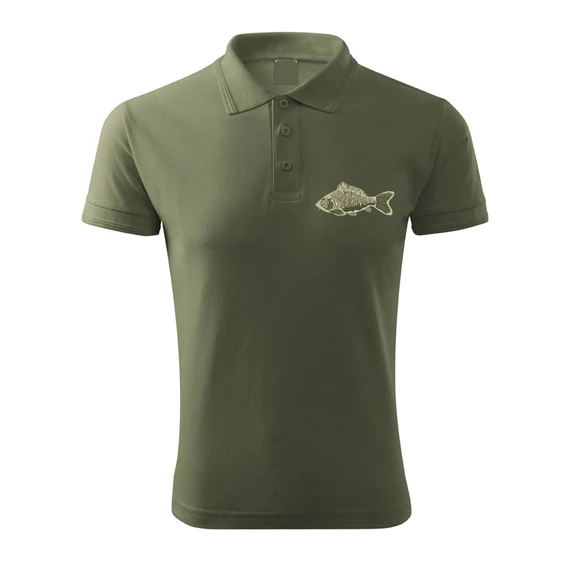 Vadász póló (ponty hímzéssel) galléros TOP, khaki, 2XL