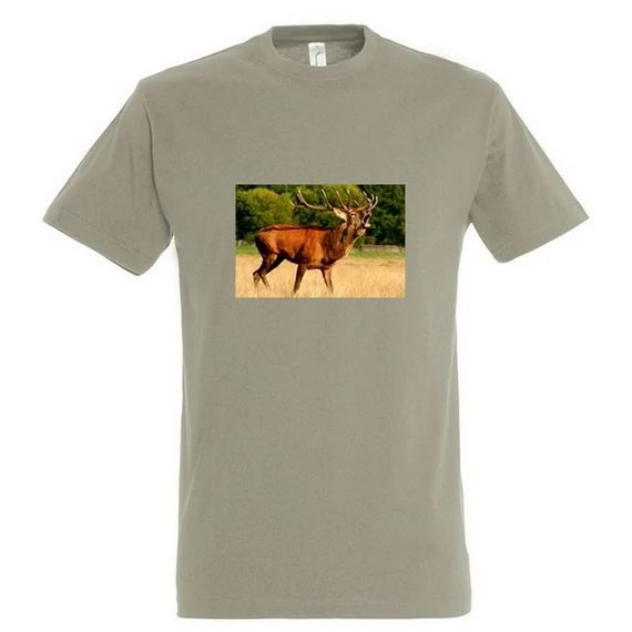 Póló (szarvas fotóval) kereknyakú (100%pamut 190gr/m2) TOP, khaki, XL