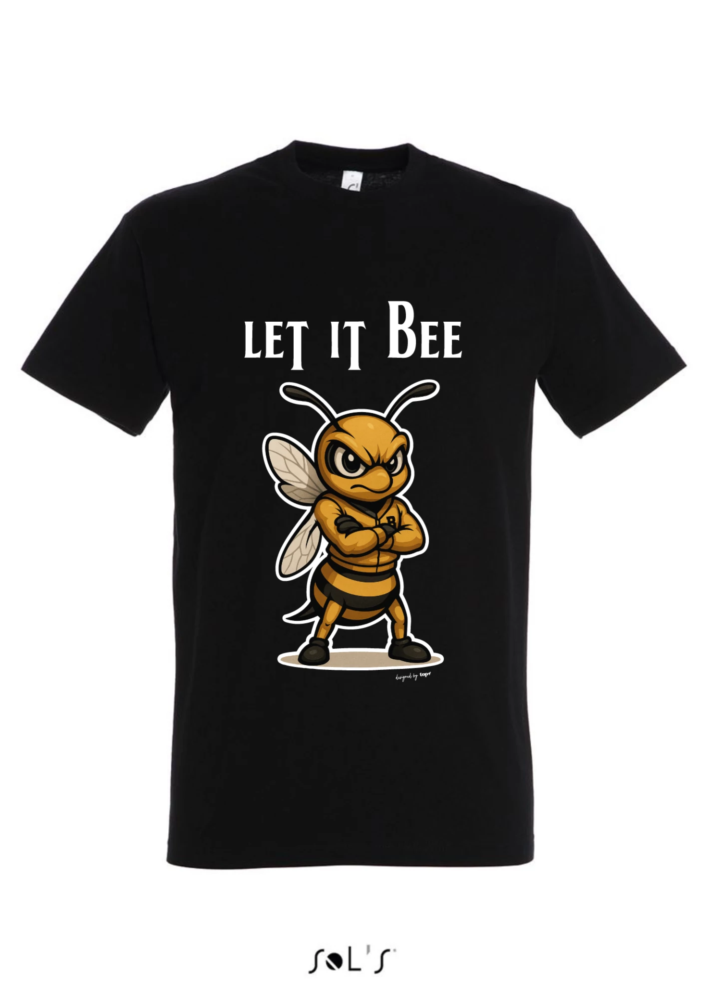 Póló (méhecske mintával Let it Bee) kereknyakú TOP, deep black, XL