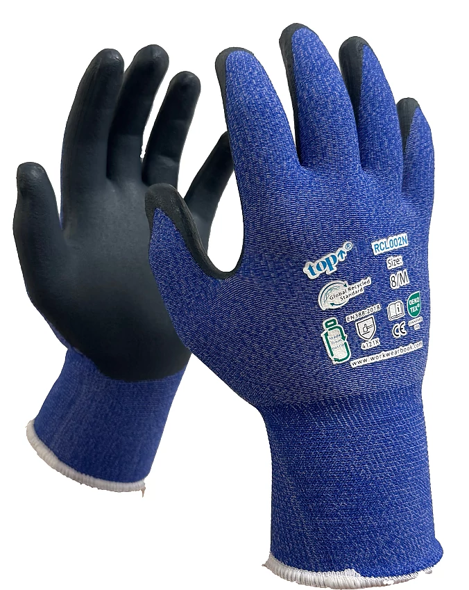 Védőkesztyű TOP RCL002N habosított latex mártás kék/fehér 9