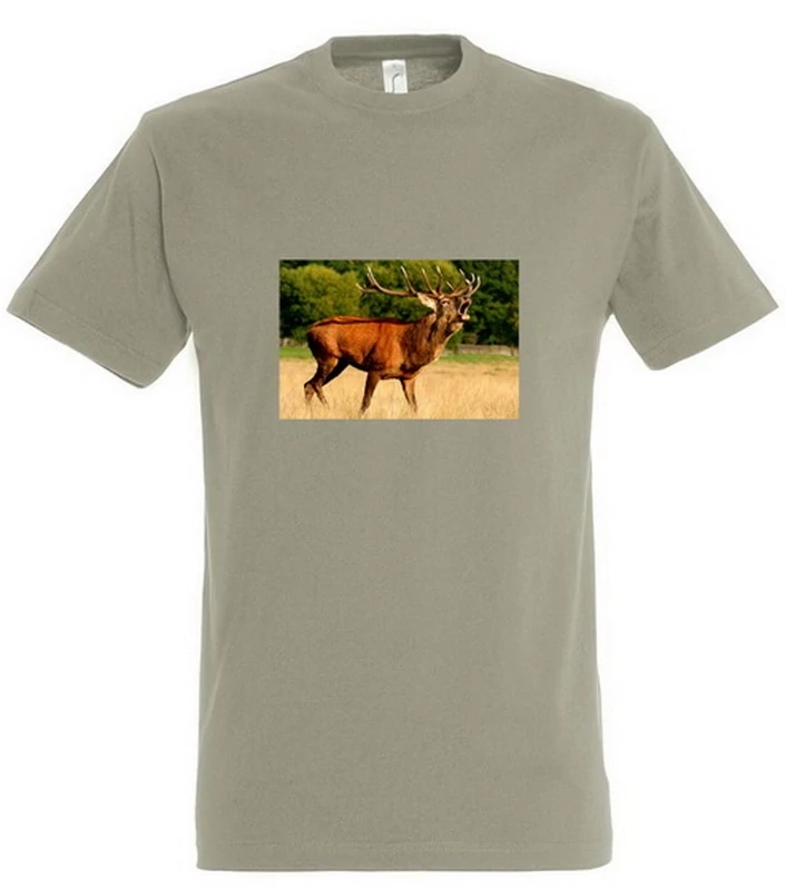 Póló (szarvas fotóval) kereknyakú (100%pamut 190gr/m2) TOP, khaki, XL